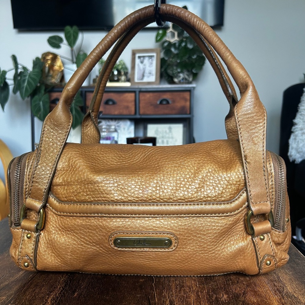 Cole Haan Village Metallic Bronze Gold Pebbled Leather Satchel Shoulder Bag